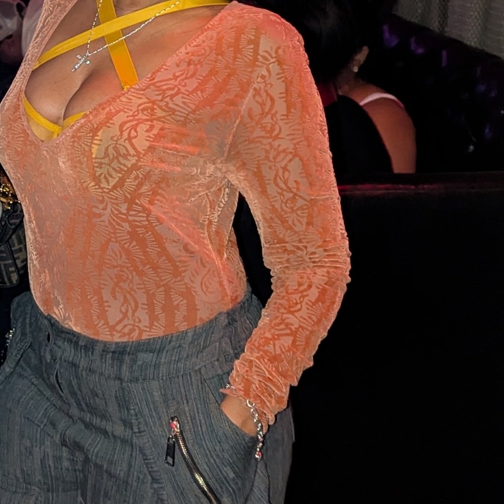 Orange Lace Long Sleeve Top